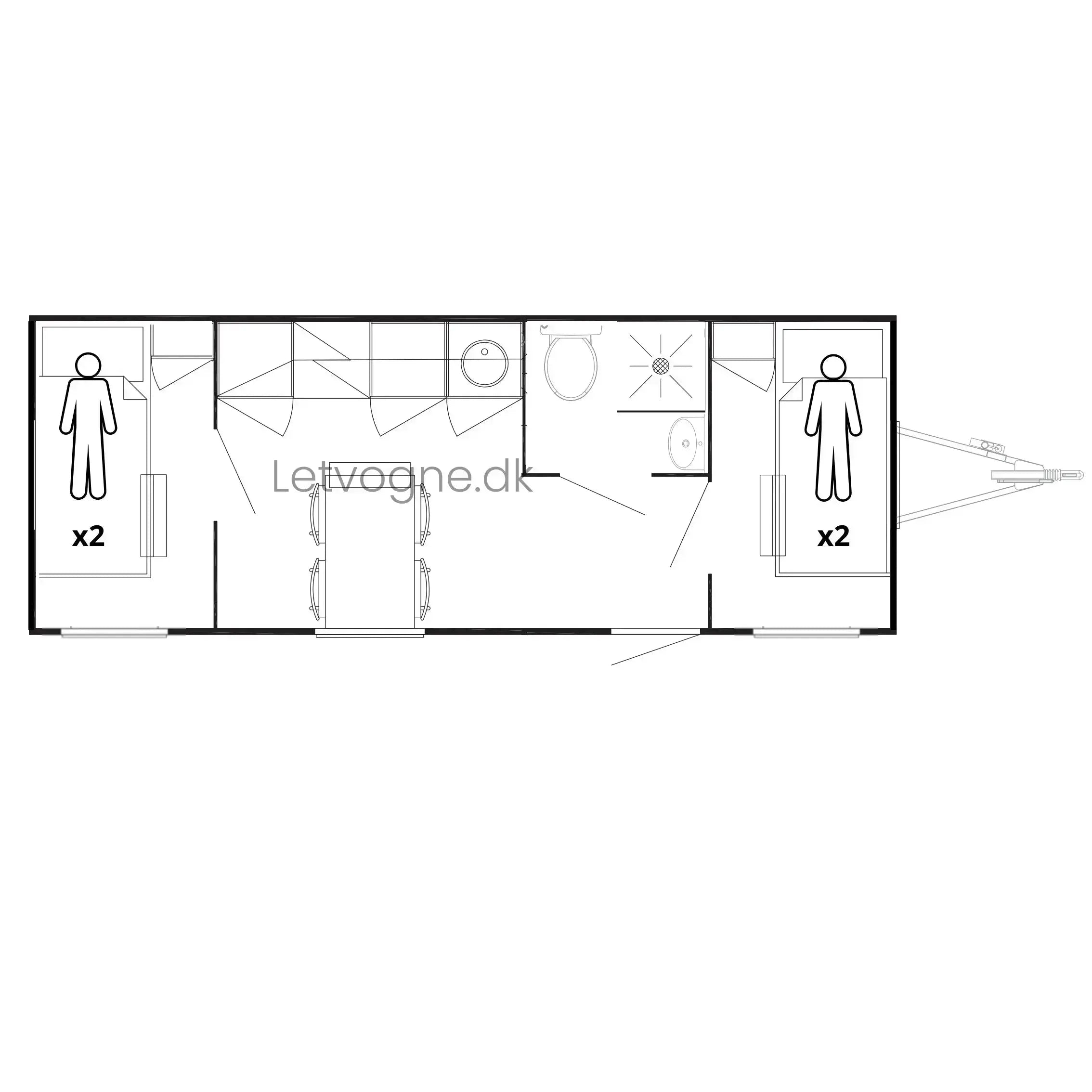 Beboelsesvogn 2 personers - Eurowagon 730-Køb brugte letvogne og skurvogne hos Letvogne.dk – Stort udvalg og hurtig levering